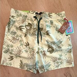 NWT Houston White Tropical Swim Trunks | Yellow Floral | Size M
